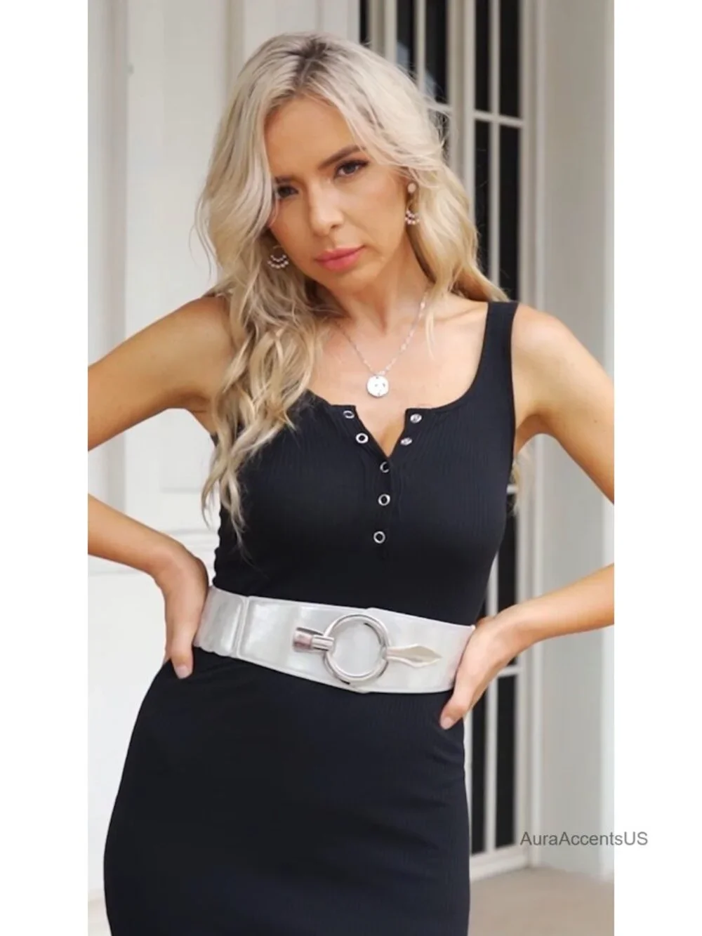Wide Elastic Waist Belt Faux Leather Stretch Retro Waistband for Dresses